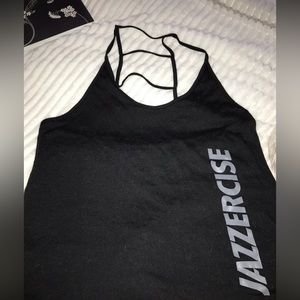 Black Jazzercise Top with Gray Jazzercise Logo Strappy Tank Top Activewear Yoga